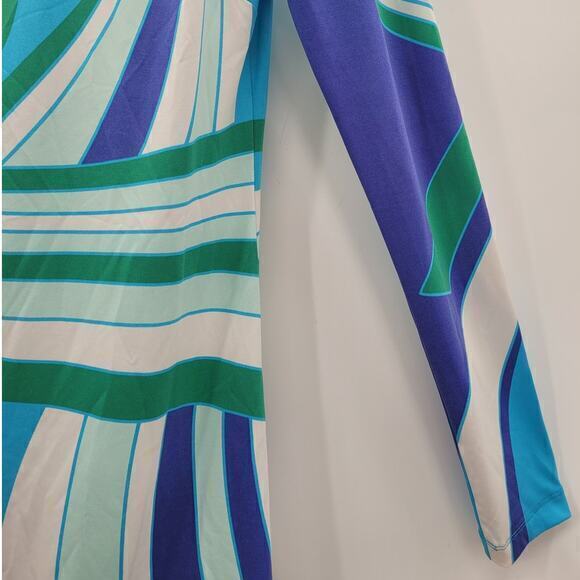HP Julie Brown Blue Abstract Long Sleeve Stretchy Shift Dress 90s does 60s - Picture 10 of 16